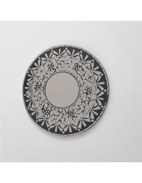 Spiegel Mosaik Silber Durchmesser ca. 40 cm MDF mit Wandhaken
