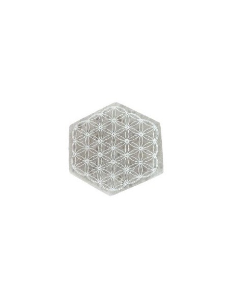 Selenit-Scheibe Hexagon - "Blume des Lebens" Durchmesser 10 cm Dicke 15