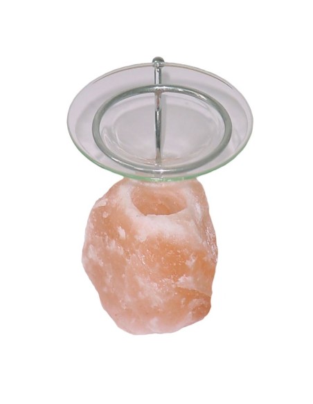 Duftteelichthalter aus Salzkristall mit Glasschale und Halterung