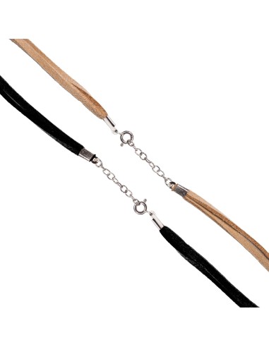 Lederband flach 2-reihig - braun  und schwarz Länge ca. 45 cm
925er Silberverschluss